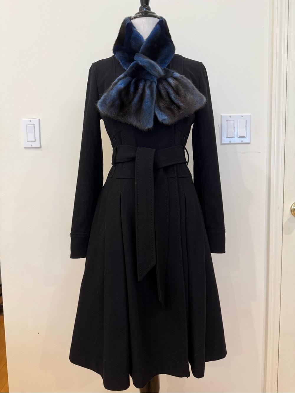 Armani Exchange Black Wool-blend Belted Coat